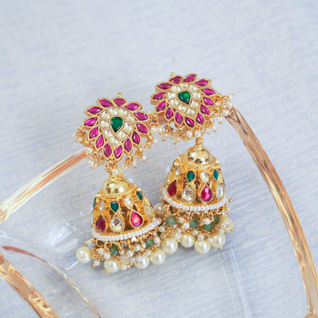 Big Premium Traditional Ruby Lakshmi Jhumka Earrings|Kollam Supreme